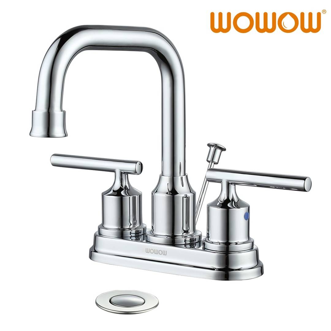 4 Inch 2 Handle Centerset Chrome Bathroom Faucet With Drain Assembly