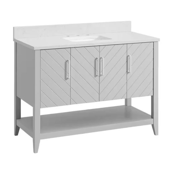 48 in. W x 22 in. D x 35 in. H Single Sink Freestanding Bath Vanity in Light Gray with White Engineered Stone Top