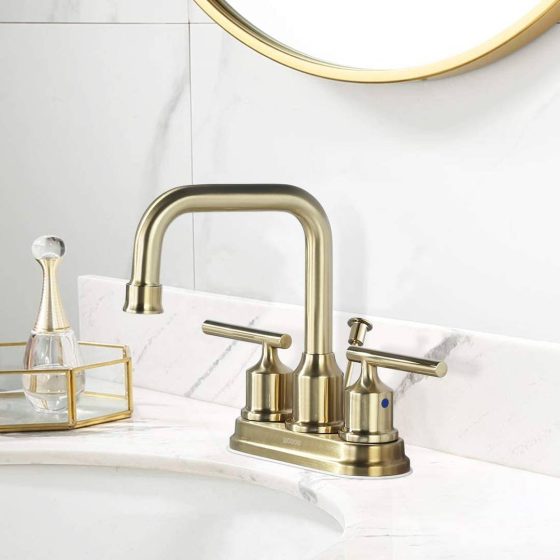 Brushed Gold Centerset 4 inch Bathroom Sink Faucet with Drain Assembly