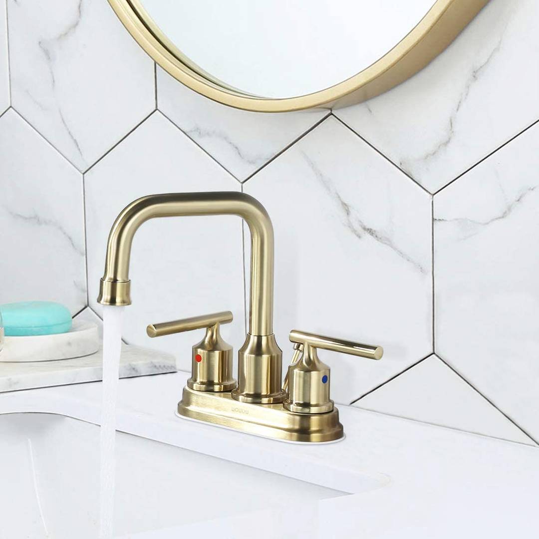 Brushed Gold Centerset 4 inch Bathroom Sink Faucet with Drain Assembly