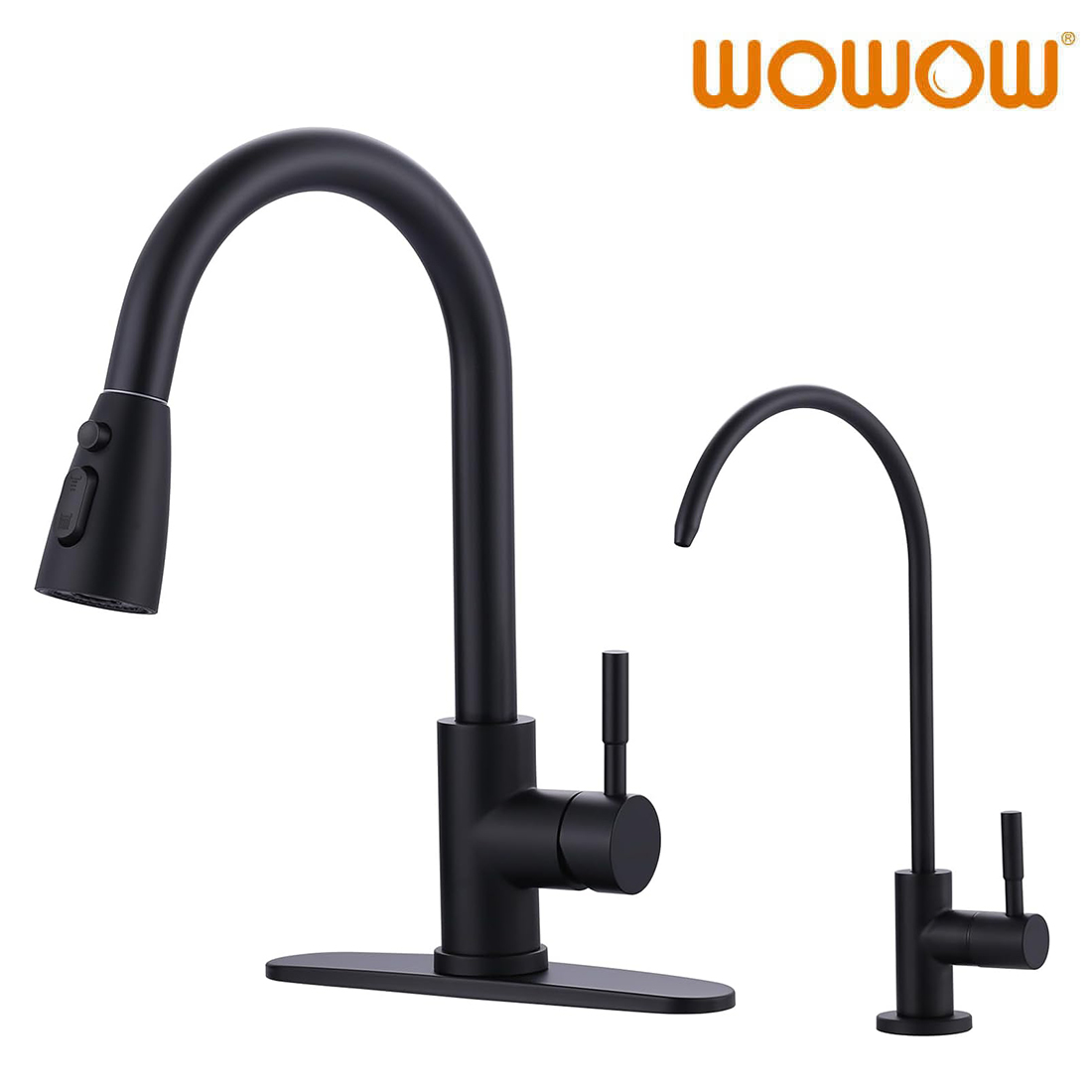 Stainless Steel Matte Black Pull Down Kitchen Faucet and Water Filter Faucet Combo