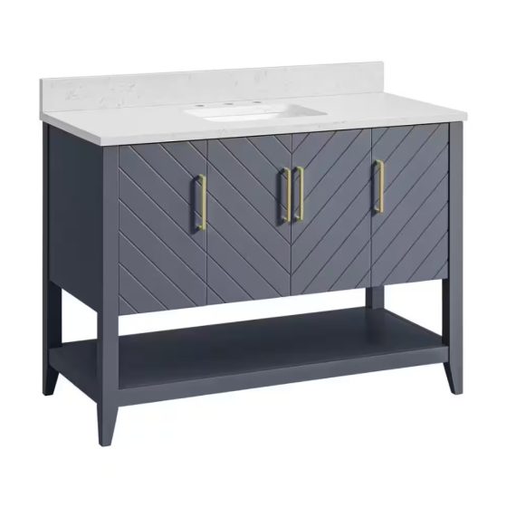 48 in. W x 22 in. D x 35 in. H Single Sink Freestanding Bath Vanity in Blue Ash with White Engineered Stone Top