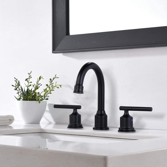 2 Handle 8 inch Widespread Bathroom Sink Faucet with Pop Up Drain Matte Black