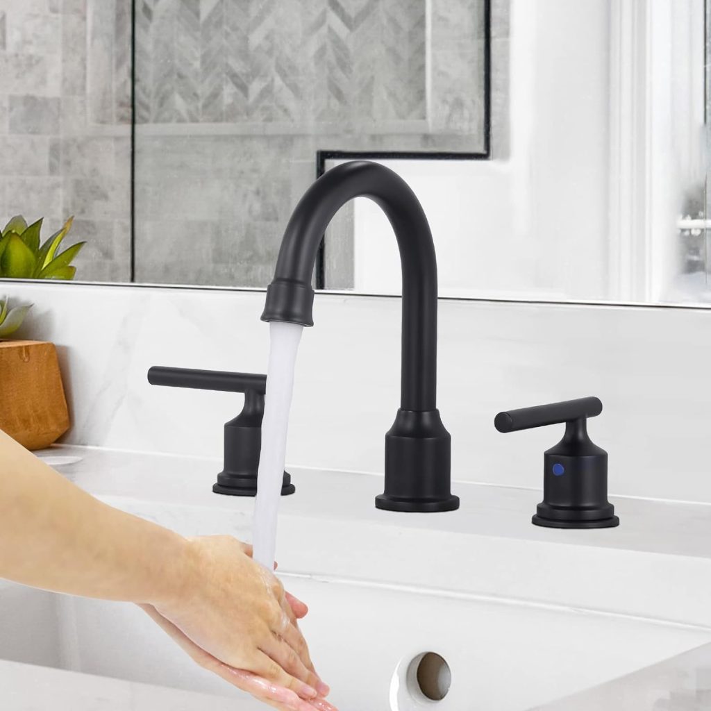 2 Handle 8 inch Widespread Bathroom Sink Faucet with Pop Up Drain Matte Black