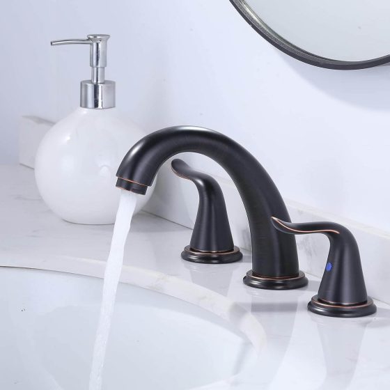 3 Hole Widespread Oil Rubbed Bronze Bathroom Sink Faucet with Pop Up Drain and Supply Hose