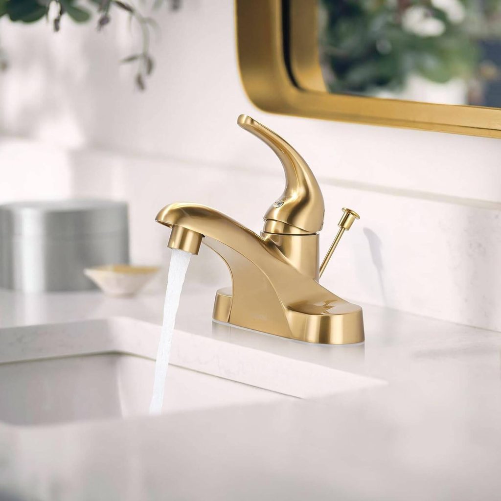 4 Inch Single Handle Brushed Gold Bathroom Sink Faucet with Lift Rod Drain Assembly