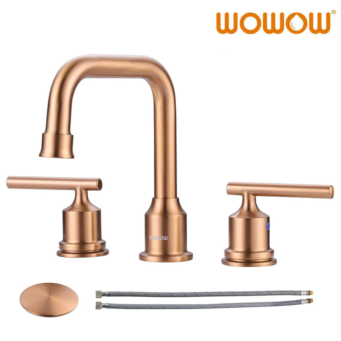 8 Inch Rose Gold Widespread Bathroom Faucet with Pop up Drain and Supply Lines