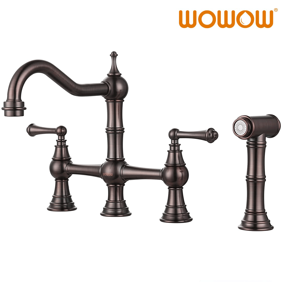 Bronze Centerset Bridge Kitchen Faucet 4 Hole with Side Sprayer