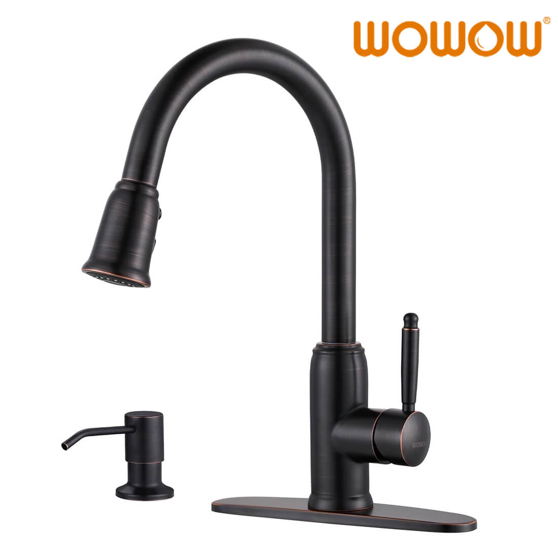 Bronze Pull Out Kitchen Faucet with Soap Dispenser Stainless Steel High Arc