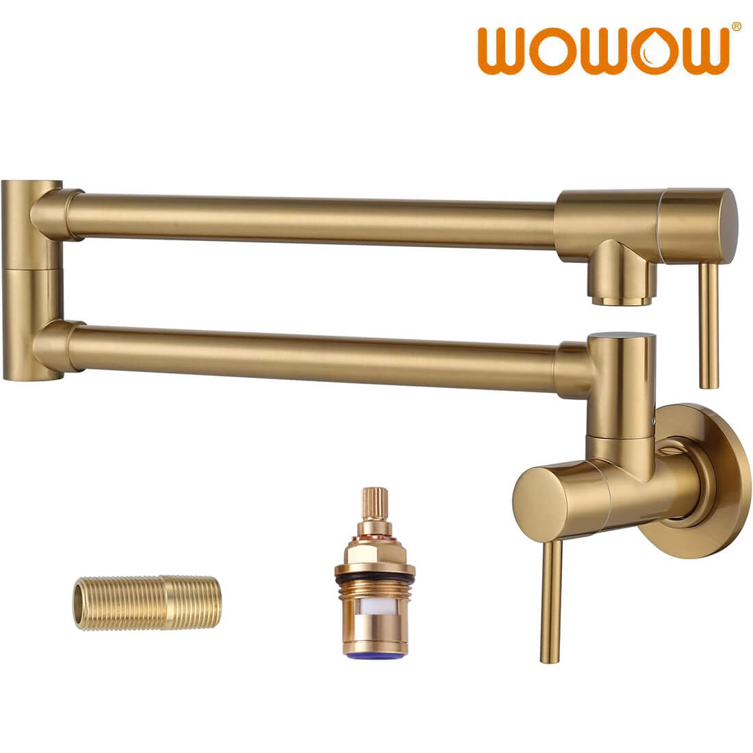 Brushed Gold Wall Mounted Stretchable Folding Pot Filler Faucet Over Stove