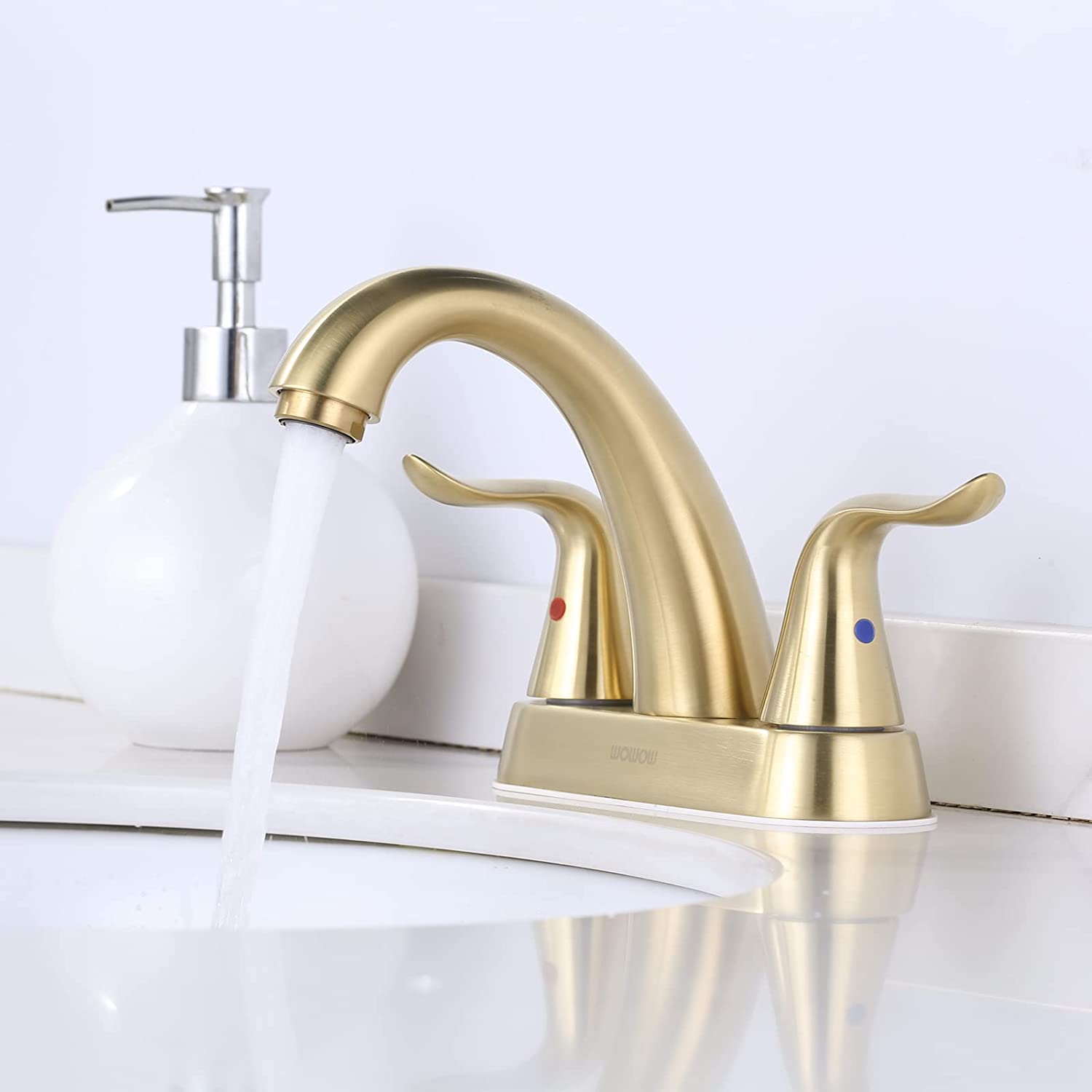 4 Inch Centerset Brushed Gold Bathroom Faucet with Pop-up Drain & Supply Lines