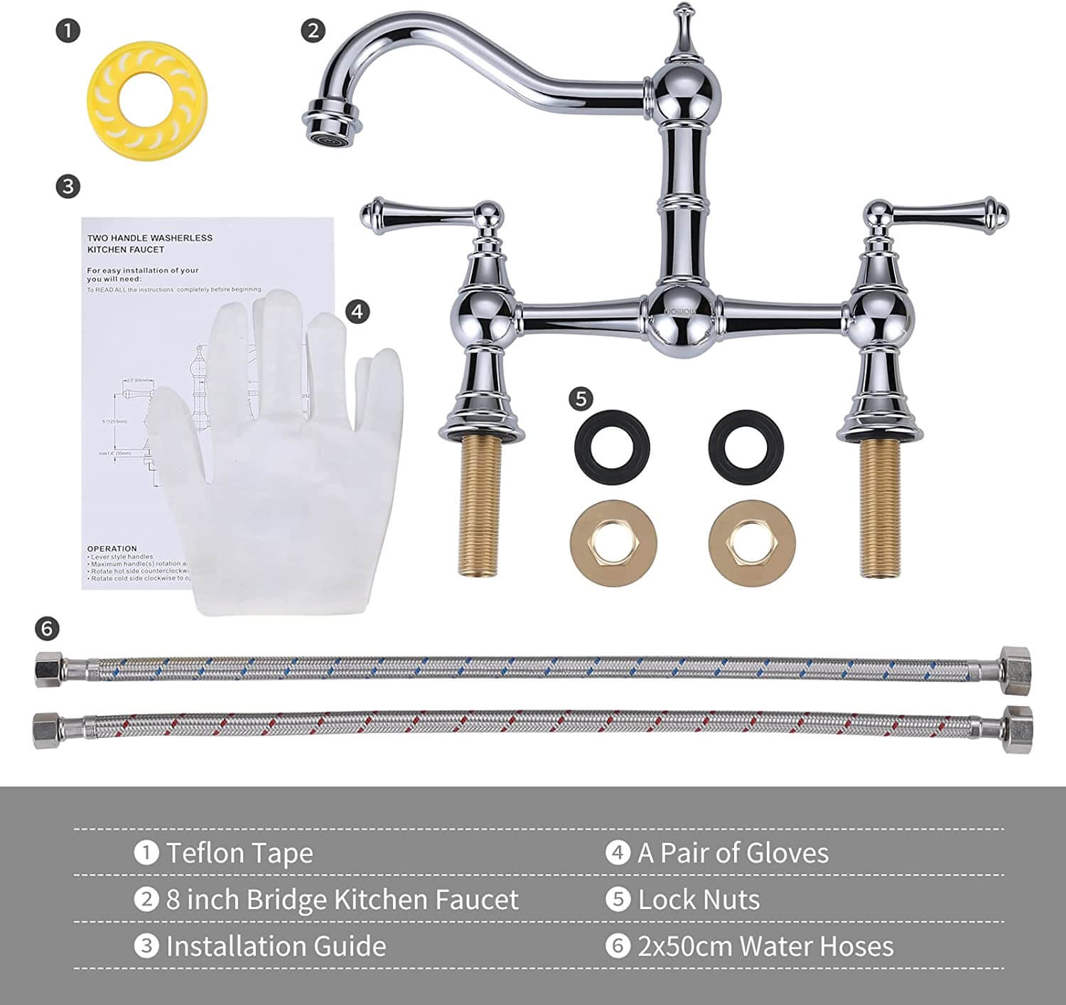 Chrome 8 inch Centerset Classic Heritage Bridge Faucet Kitchen Tap Vintage