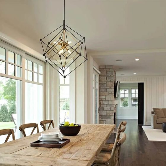 Modern Black And Gold Geometric Cube Pendant Light for Kitchen Island