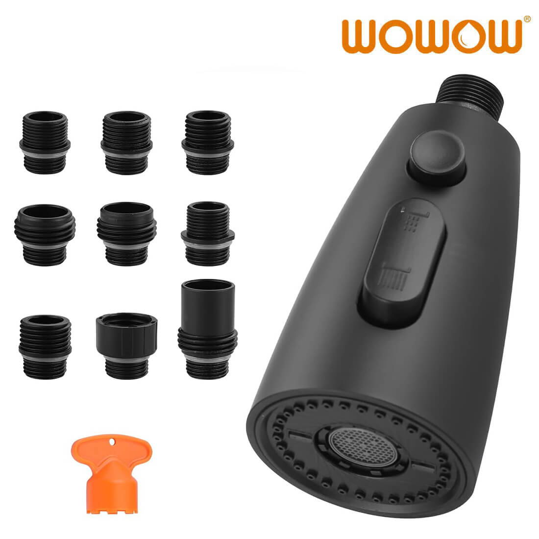 Matte Black 3 Function Kitchen Faucet Head Replacement with 9 Adapters