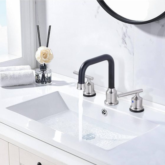 Matte Black and Brushed Nickel 2 Handle 3 Hole Widespread Bathroom Sink Faucet with Pop Up Drain Assembly