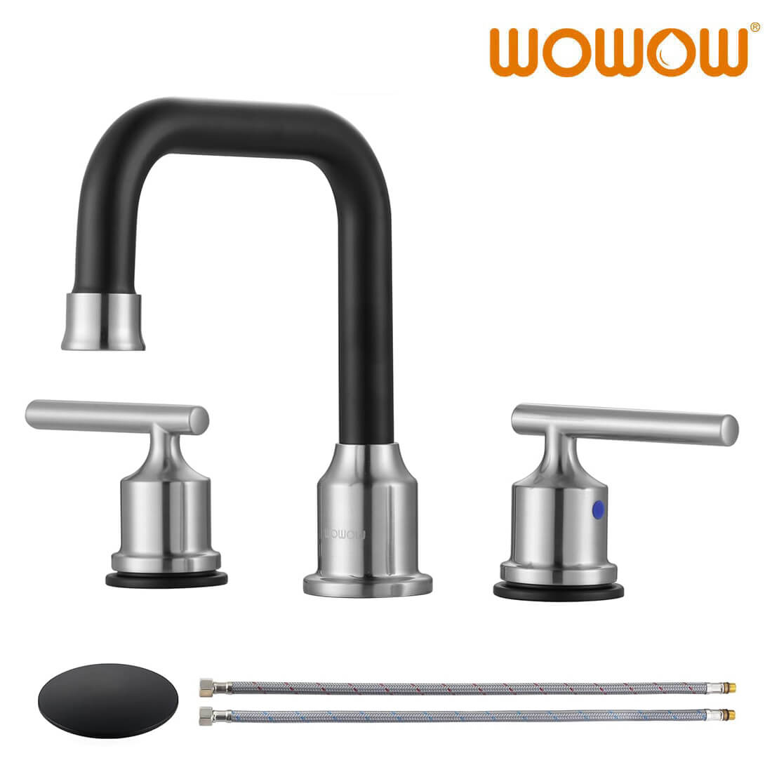 Matte Black and Brushed Nickel 2 Handle 3 Hole Widespread Bathroom Sink Faucet with Pop Up Drain Assembly