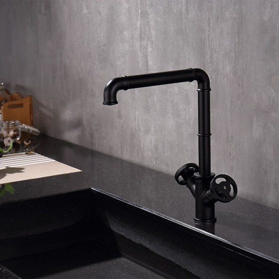 Industrial Pipe Bathroom Faucet Matte Black Iron Pipe Faucet