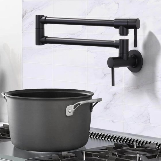 Matte Black Pot Filler Faucet with Two Handles for Sink Stove