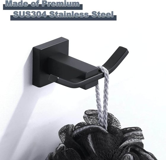 Matte Black SUS 304 Stainless Steel Double Towel Hooks for Wall