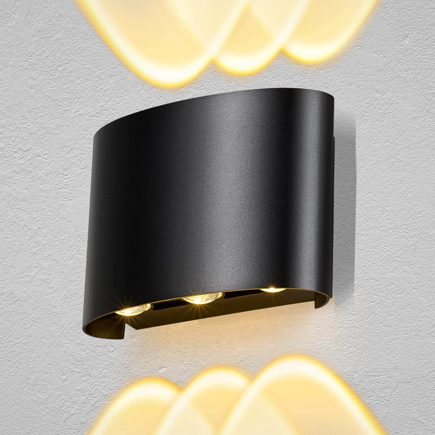 Modern Black Outdoor Up Down Porch Wall Light, 3000K, 6-8W