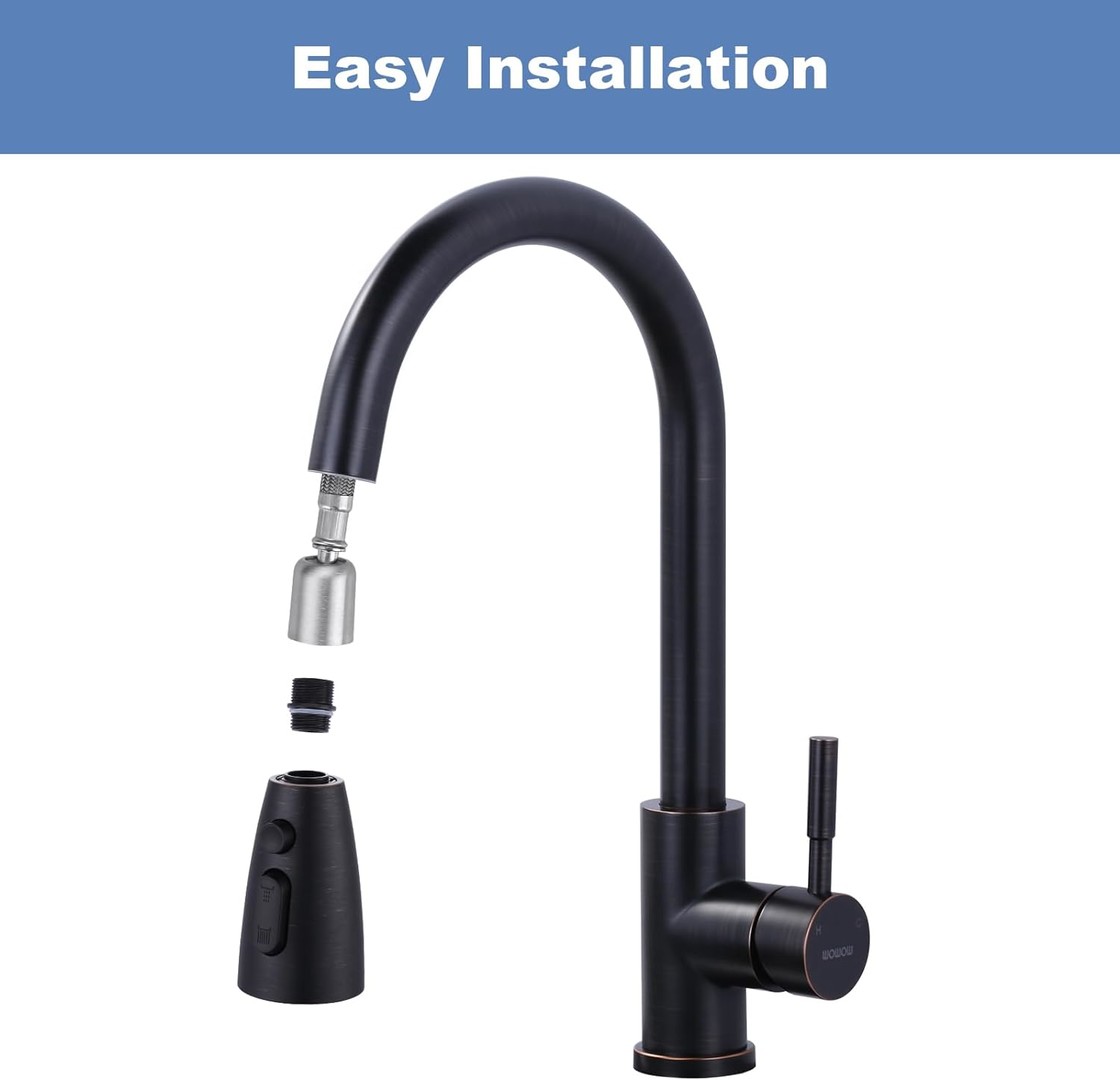 Oil Rubbed Bronze 3 Function Pull Down Faucet Spray Head, US Standard