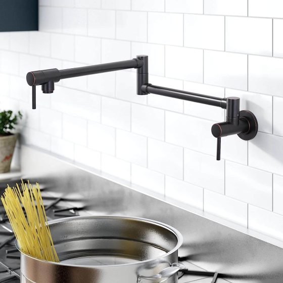 Oil Rubbed Bronze Wall Mounted Folding Pot Filler Faucet Over Stove