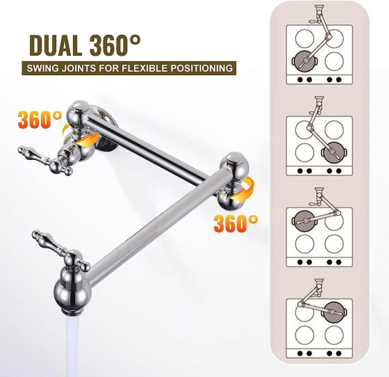 Polished Nickel Wall Mount Pot Filler Faucet Over Stove Folding Kitchen Faucet