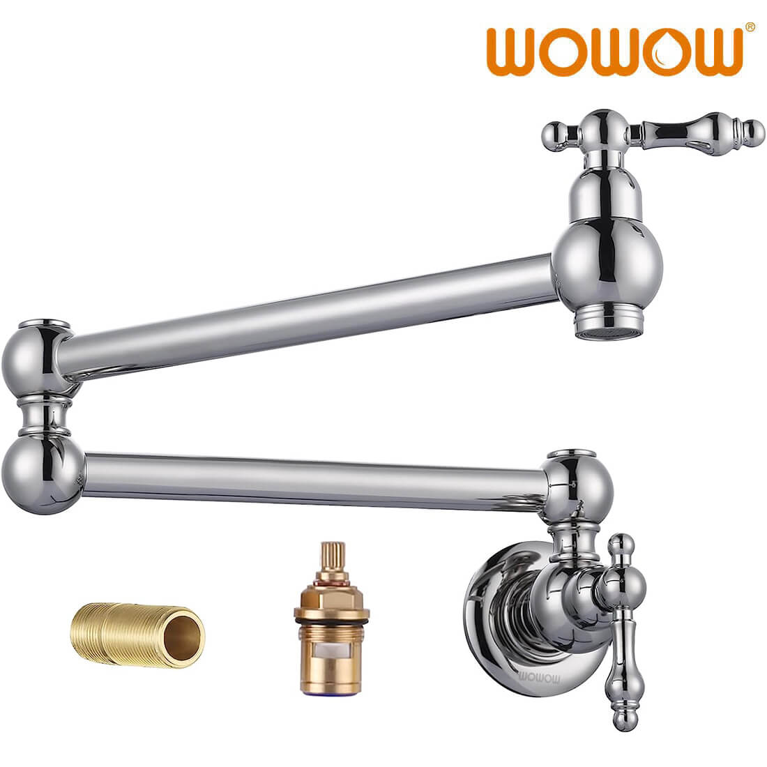 Polished Nickel Wall Mount Pot Filler Faucet Over Stove Folding Kitchen Faucet