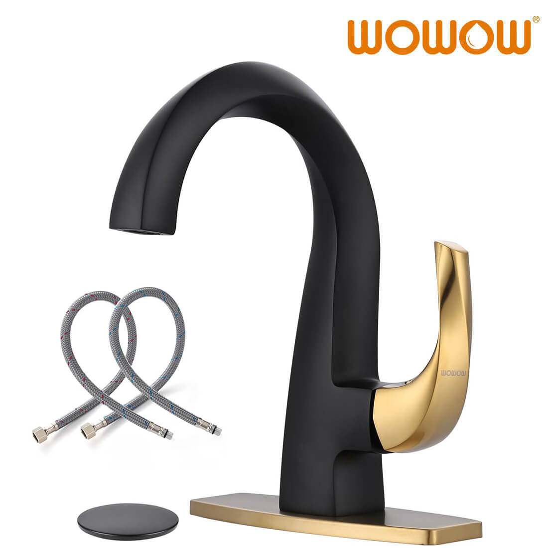 Single Handle Black and Gold Bathroom Faucet with Pop Up Drain