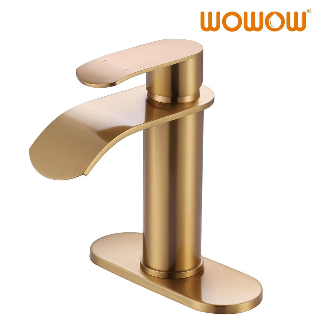 Single Handle Brushed Gold Waterfall Bathroom Faucet with Deck Plate (1 Or 3 Hole)