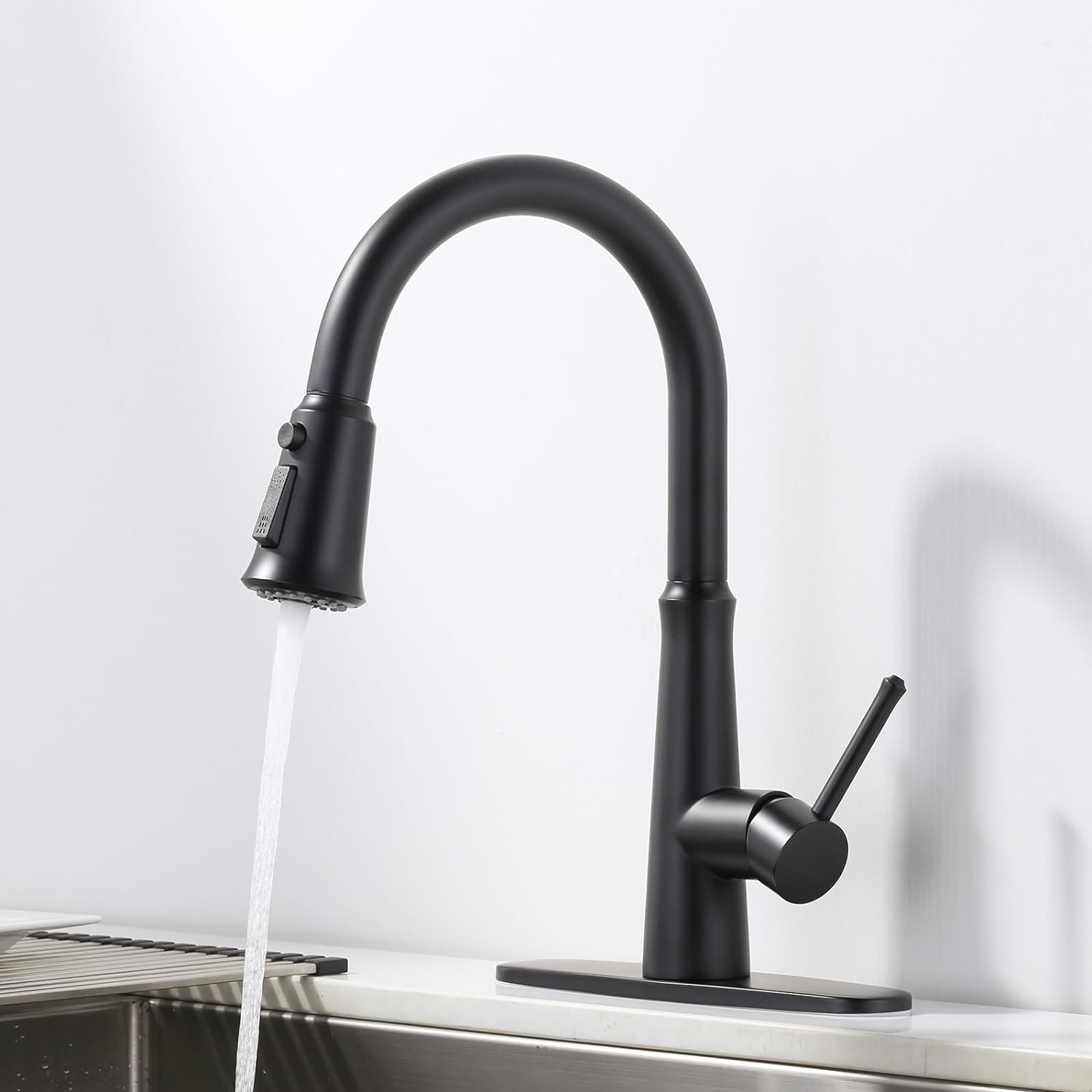 Single Handle Oil Rubbed Bronze Pull Down Kitchen Sink Faucet with Deck Plate