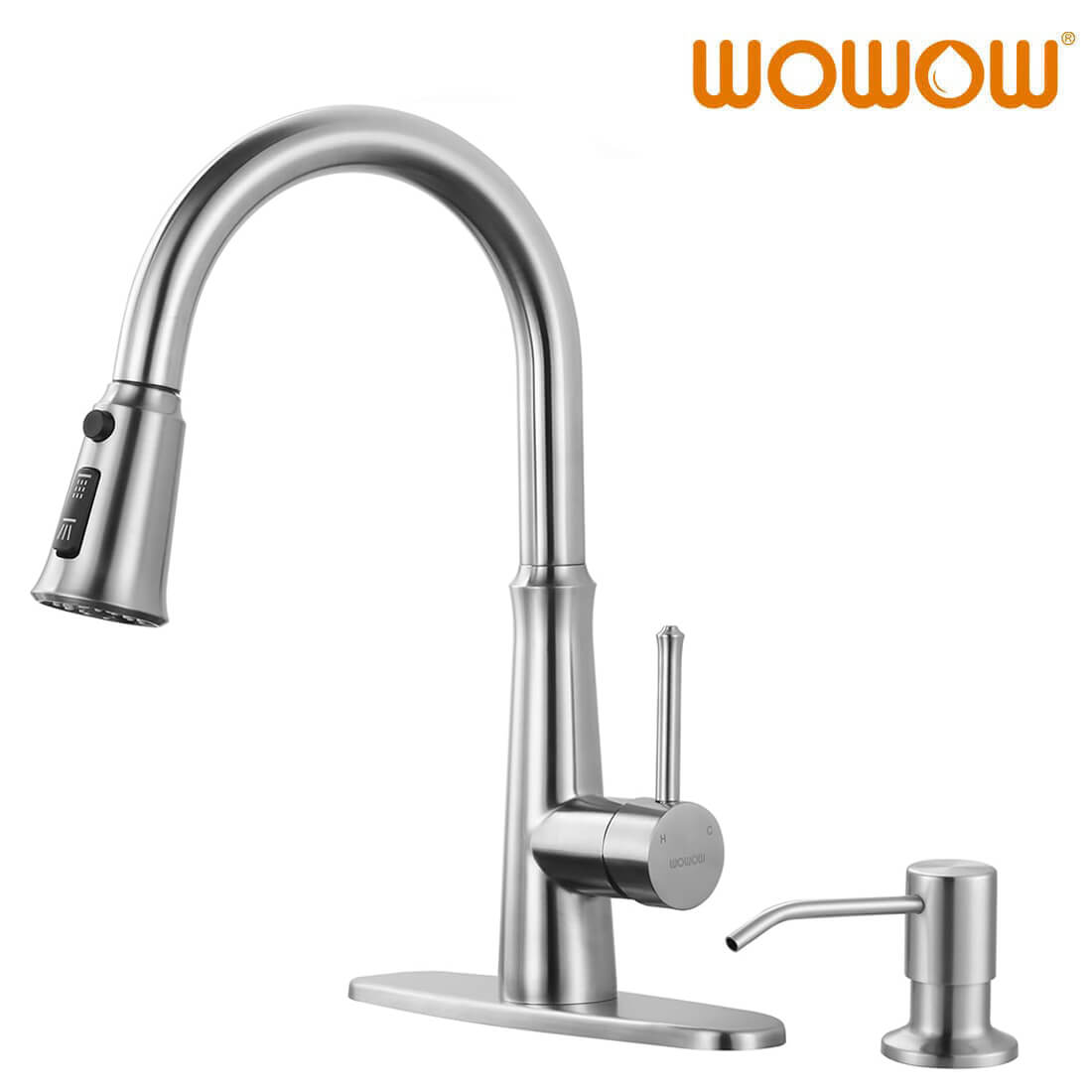 Stainless Steel Brushed Nickel Pull Down Kitchen Faucet with Soap Dispenser (1 or 3 Hole)