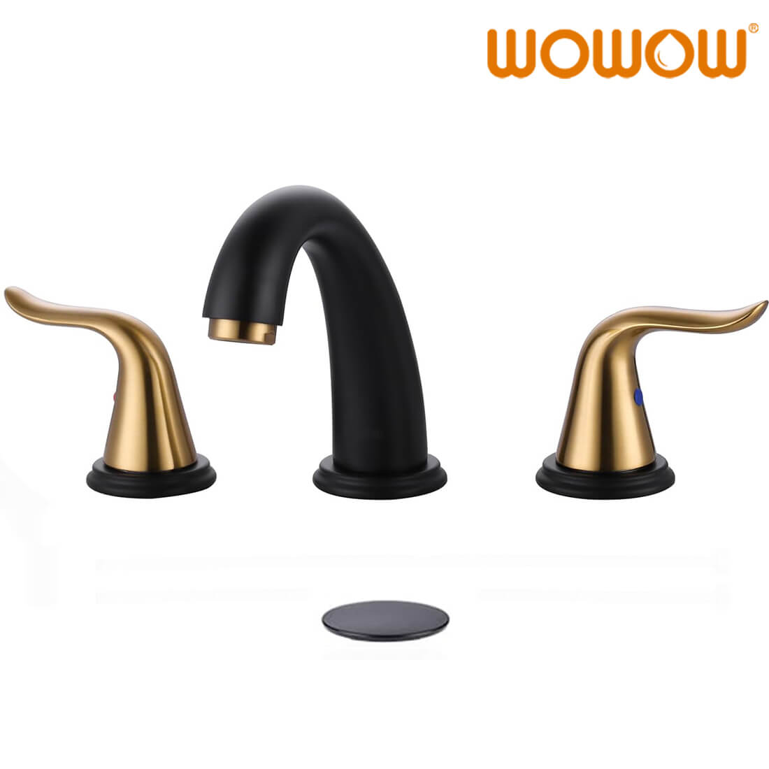 3 Hole Widespread Black and Gold Bathroom Sink Faucet with Pop Up Drain and Supply Hose